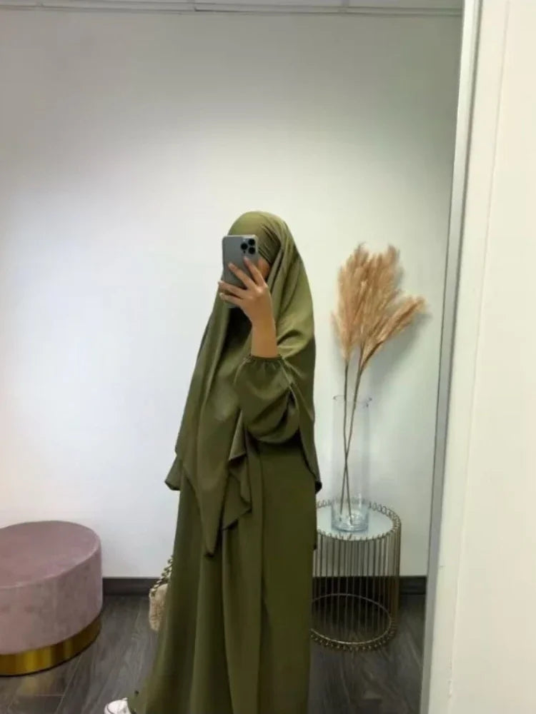 Eidมุสลิมผู้หญิงยาวKhimar 2 ชิ้นชุดAbayaชุดสวดมนต์เสื้อผ้าHijabเต็มรูปแบบอิสลามRamadan Kaftan Djellaba 2023