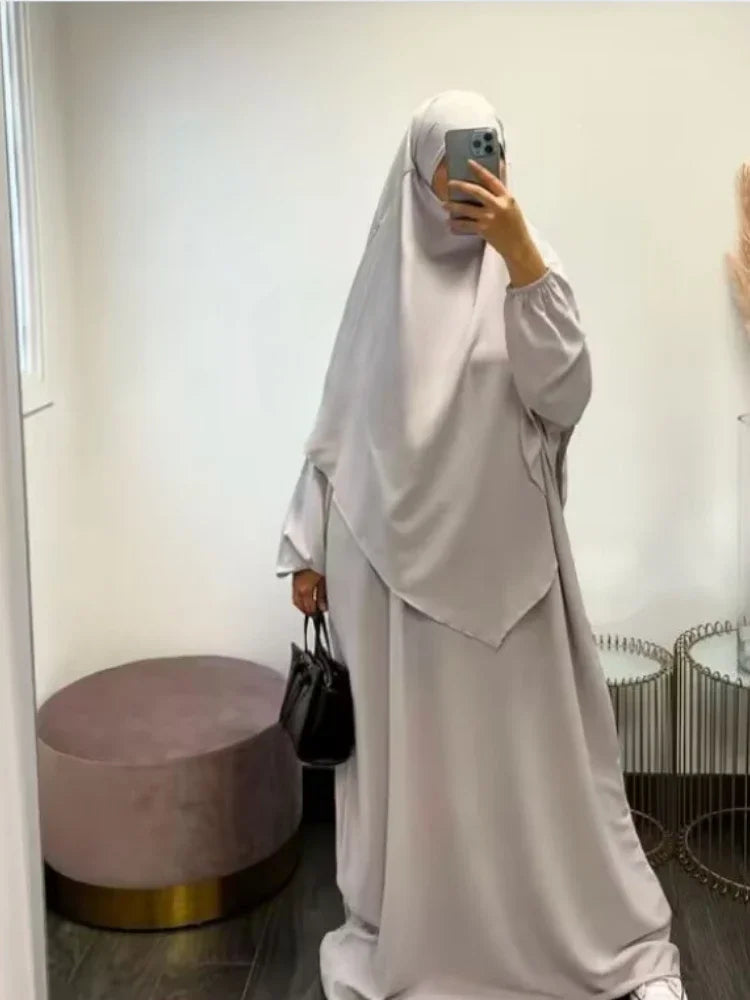 Eidมุสลิมผู้หญิงยาวKhimar 2 ชิ้นชุดAbayaชุดสวดมนต์เสื้อผ้าHijabเต็มรูปแบบอิสลามRamadan Kaftan Djellaba 2023