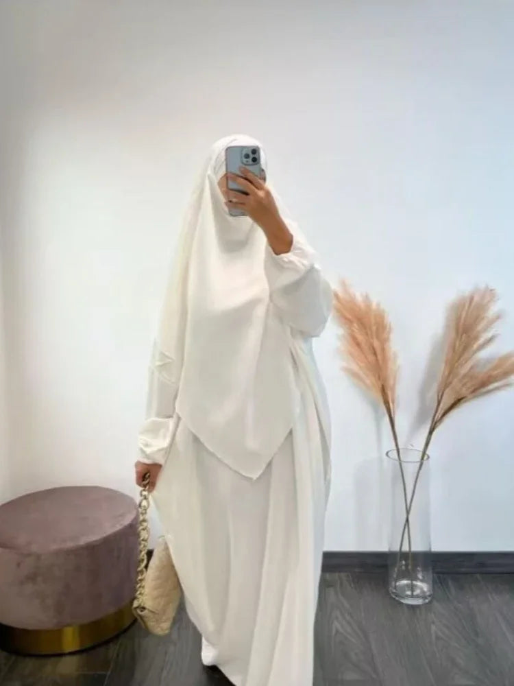 Eidมุสลิมผู้หญิงยาวKhimar 2 ชิ้นชุดAbayaชุดสวดมนต์เสื้อผ้าHijabเต็มรูปแบบอิสลามRamadan Kaftan Djellaba 2023