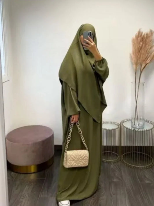 Eidมุสลิมผู้หญิงยาวKhimar 2 ชิ้นชุดAbayaชุดสวดมนต์เสื้อผ้าHijabเต็มรูปแบบอิสลามRamadan Kaftan Djellaba 2023