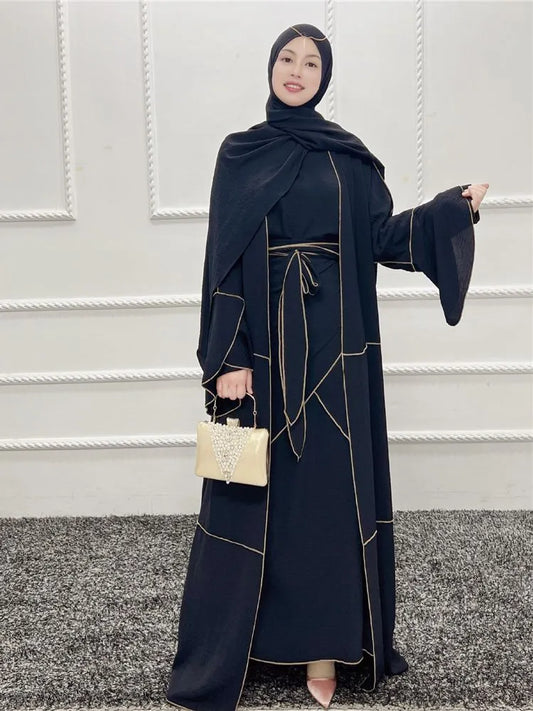 3 قطع عباية دبي إسلام تركيا بنجلاديش أطقم إسلامية حجاب فستان متواضع قفطان للنساء رداء نسائي مجموعات Musulmans